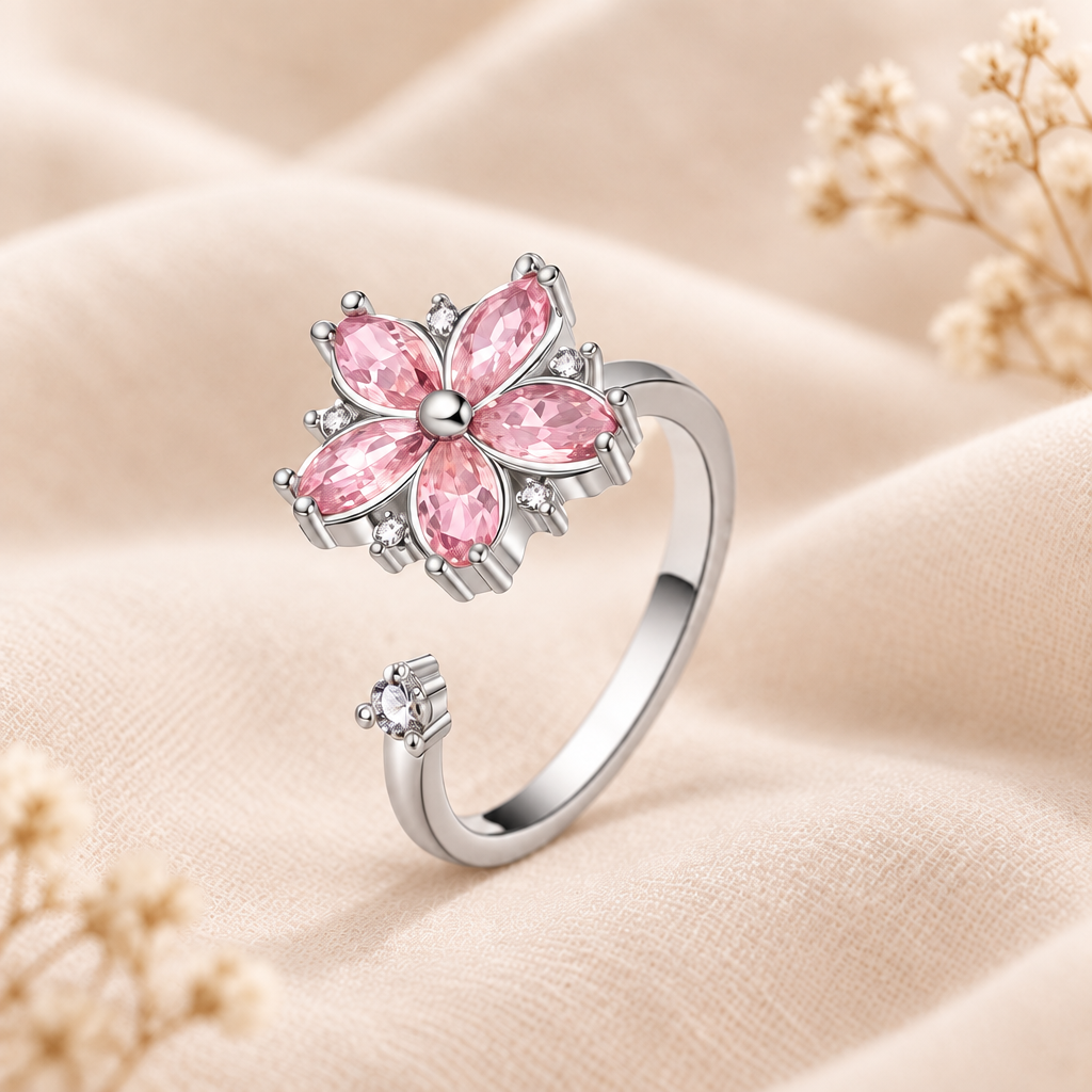 Bague fleur rose sur fond cocooning, sans marque noire
